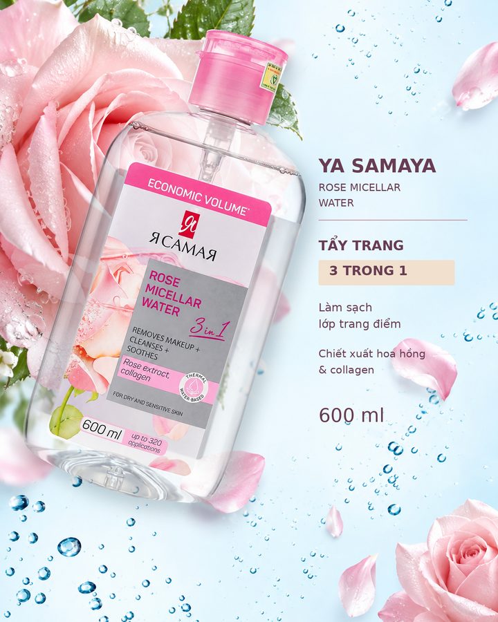 Nước tẩy trang YA SAMAYA Rose Micellar Water – chai hồng