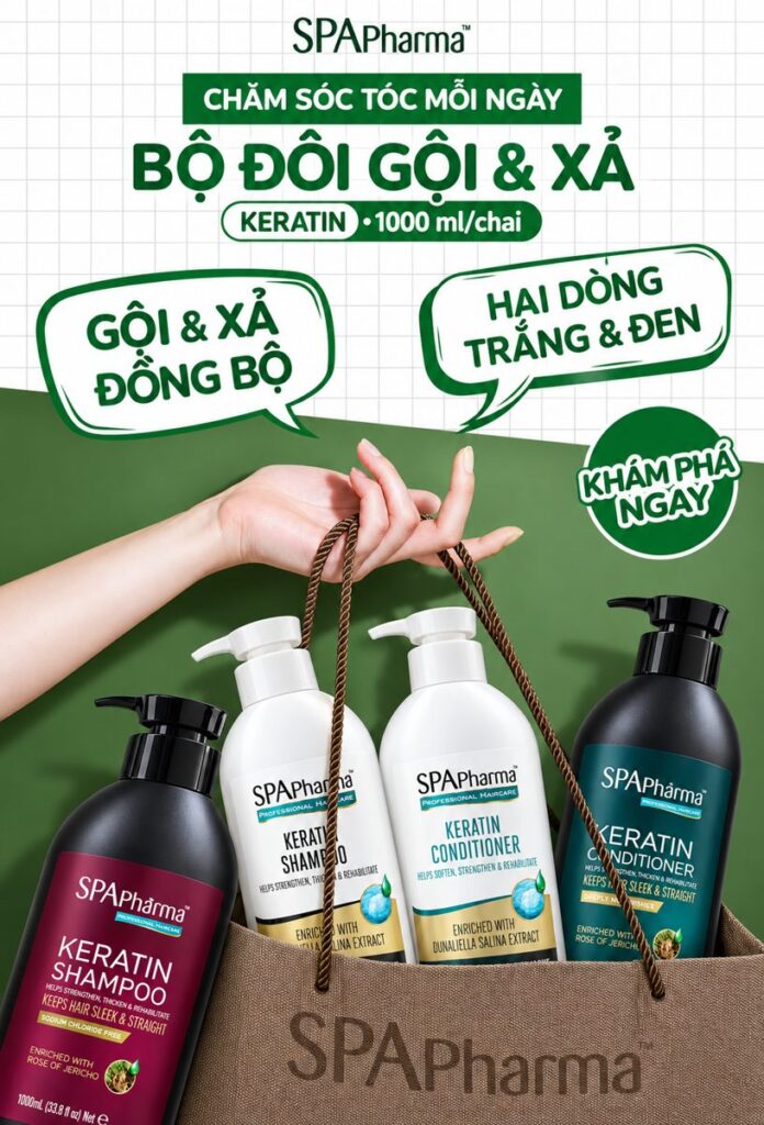 Bộ đôi gội xả SPApharma Keratin hai dòng trắng và đen