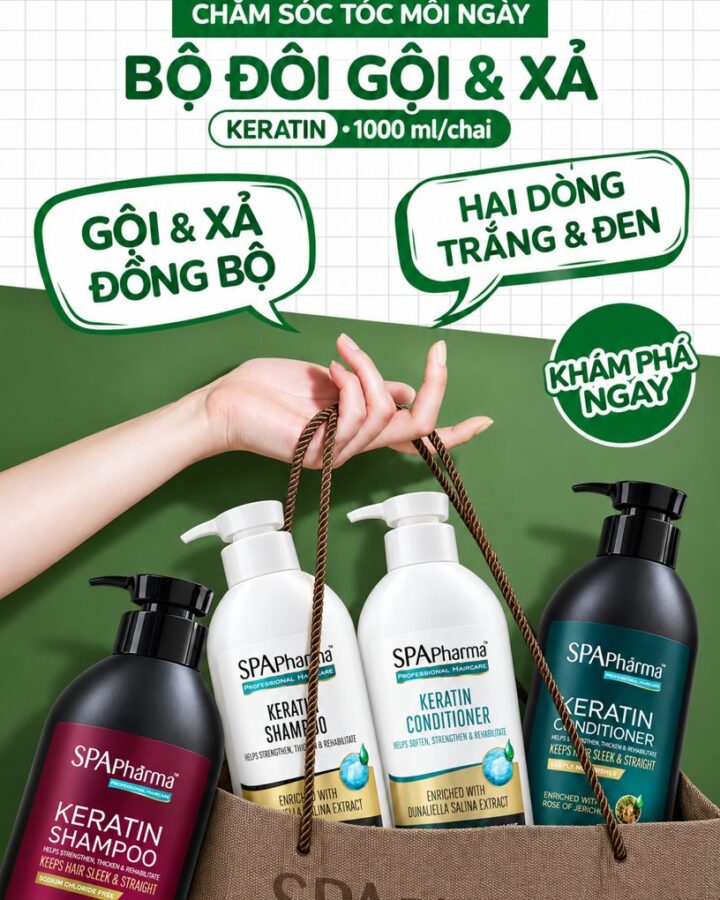 Bộ đôi gội xả SPApharma Keratin hai dòng trắng và đen