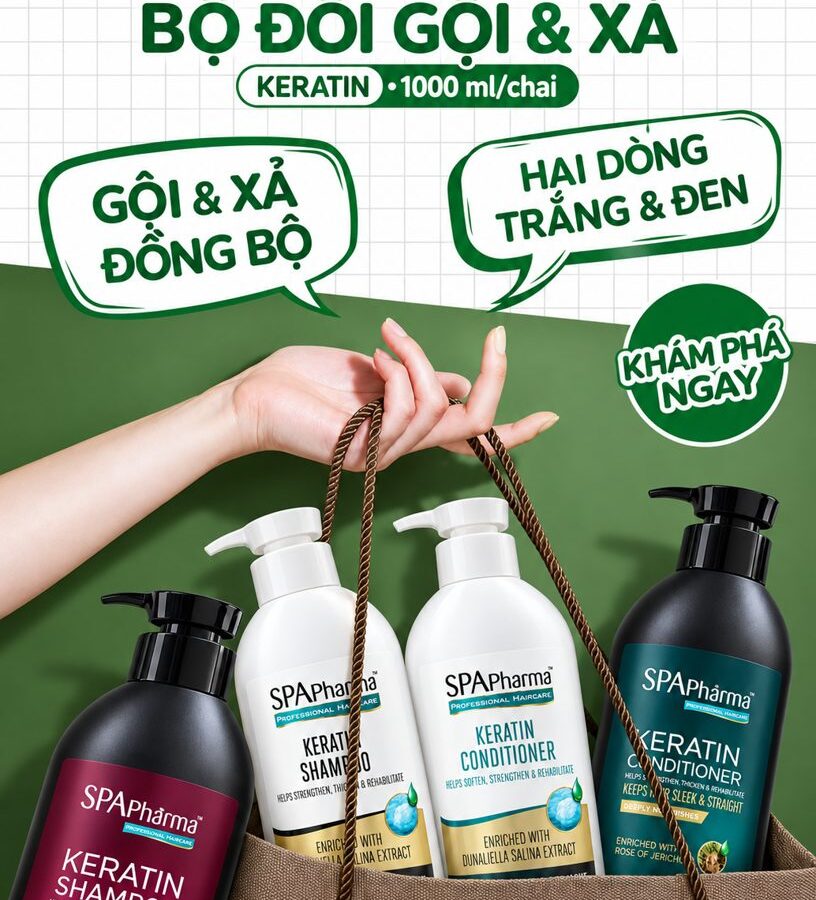 Bộ đôi gội xả SPApharma Keratin hai dòng trắng và đen