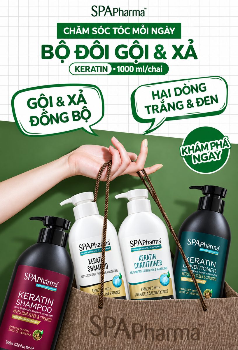 Bộ đôi gội xả SPApharma Keratin hai dòng trắng và đen