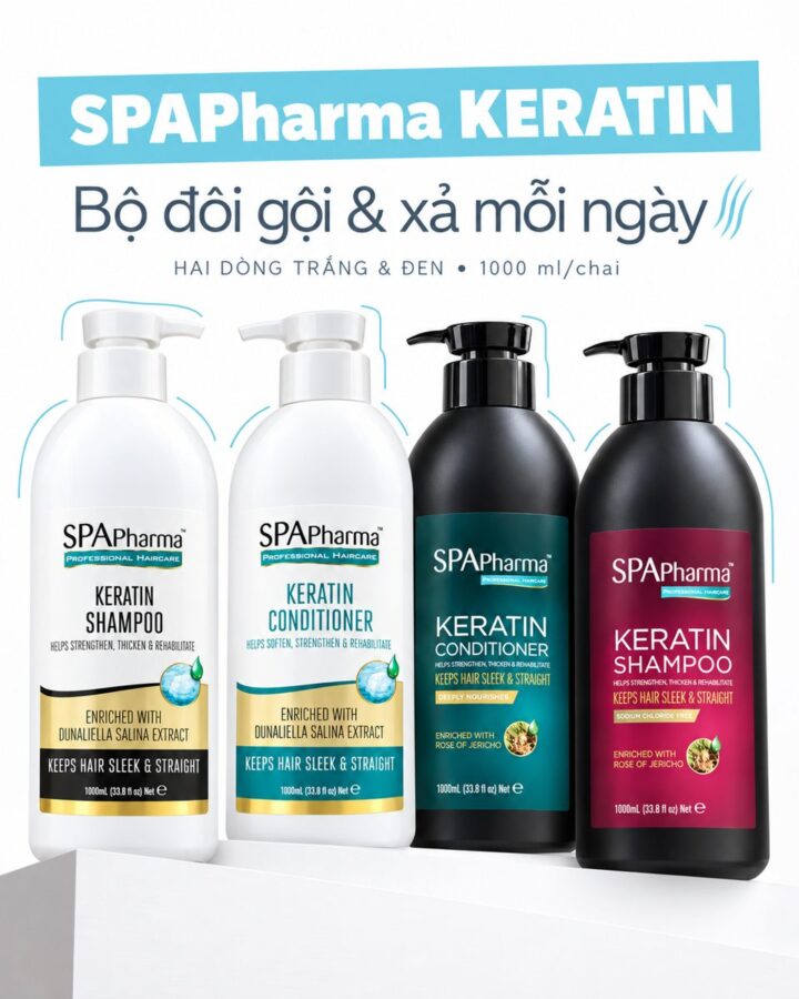 Dầu gội xả SPApharma Keratin dòng trắng và đen dung tích 1000ml