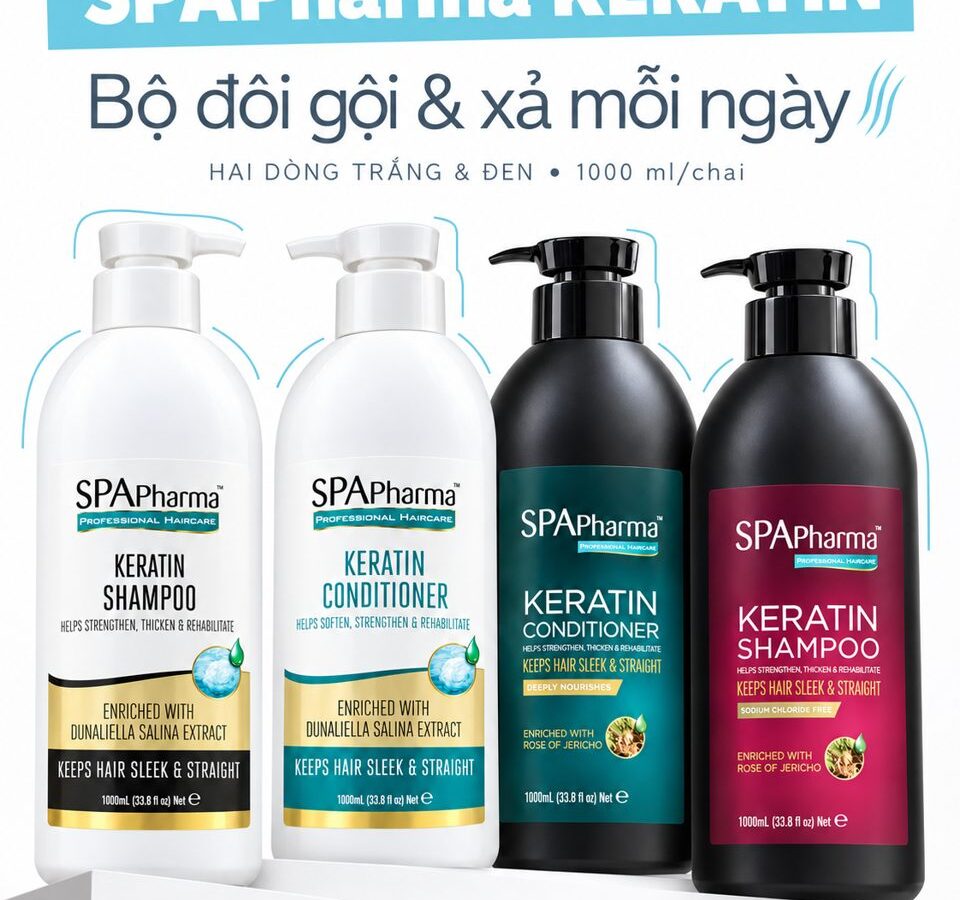Dầu gội xả SPApharma Keratin dòng trắng và đen dung tích 1000ml