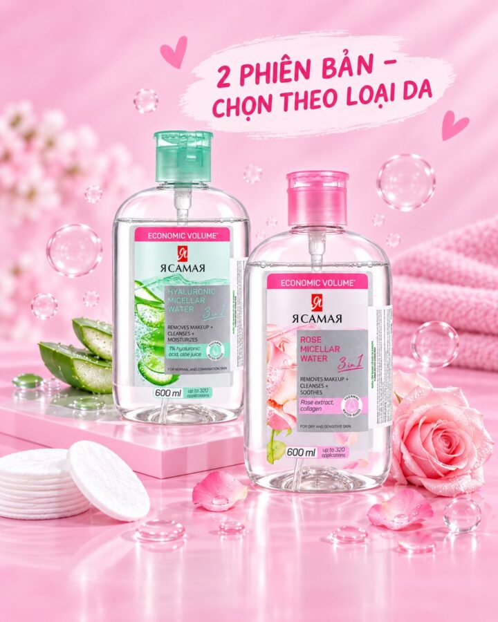Nước tẩy trang YA SAMAYA 2 phiên bản Hyaluronic và Rose chọn theo loại da