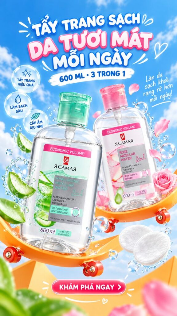 Nước tẩy trang YA SAMAYA 600ml 3 trong 1 cho da tươi mát mỗi ngày
