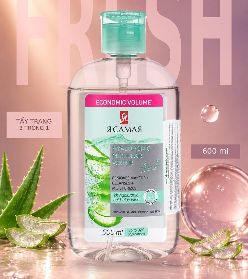Nước tẩy trang YA SAMAYA Hyaluronic 600ml chiết xuất nha đam