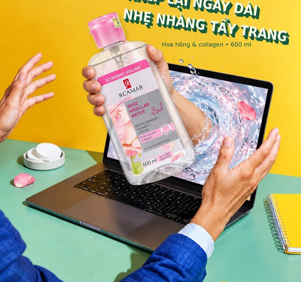 Nước tẩy trang YA SAMAYA Rose 600ml với hoa hồng và collagen